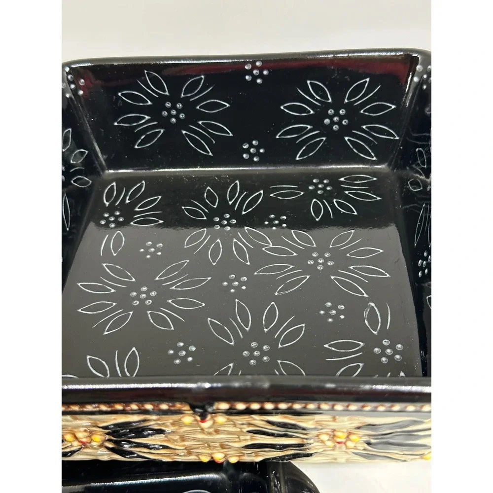 Temp-tations Baker Set Black Old World Basketweave Floral 3 Piece Bakeware